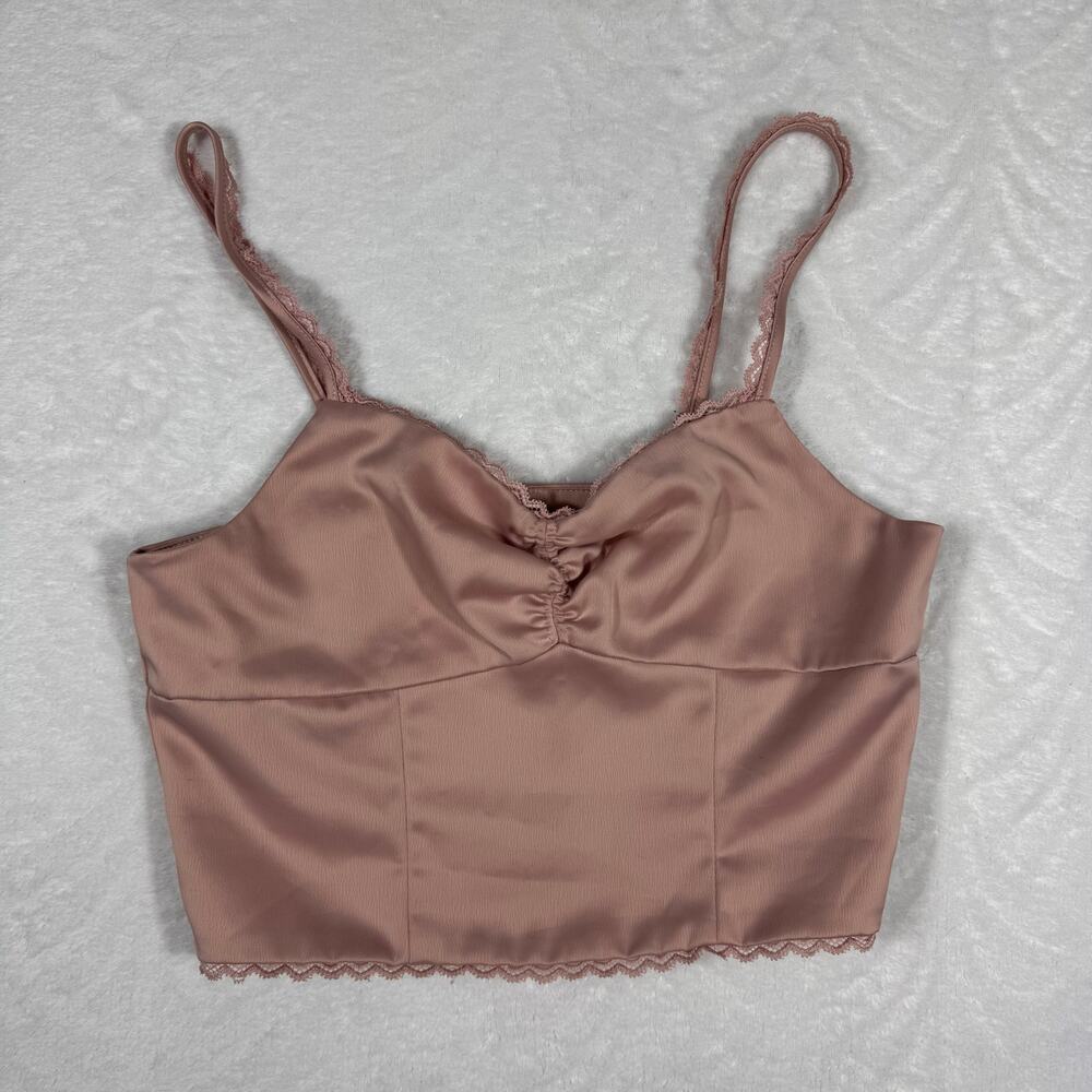 Lottie Moss Pink Satin Lace Trim Crop Top Women's Small Cami Top Spaghetti Strap
